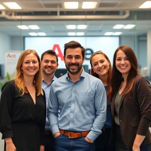 A group photo of the Interview Ace Australia team, smiling and standing together in their Melbourne office.